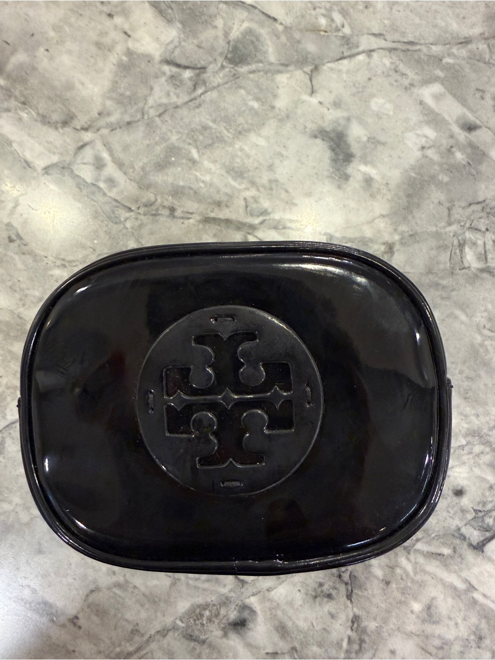 Tory Burch Black Patent Logo Cosmetic Case